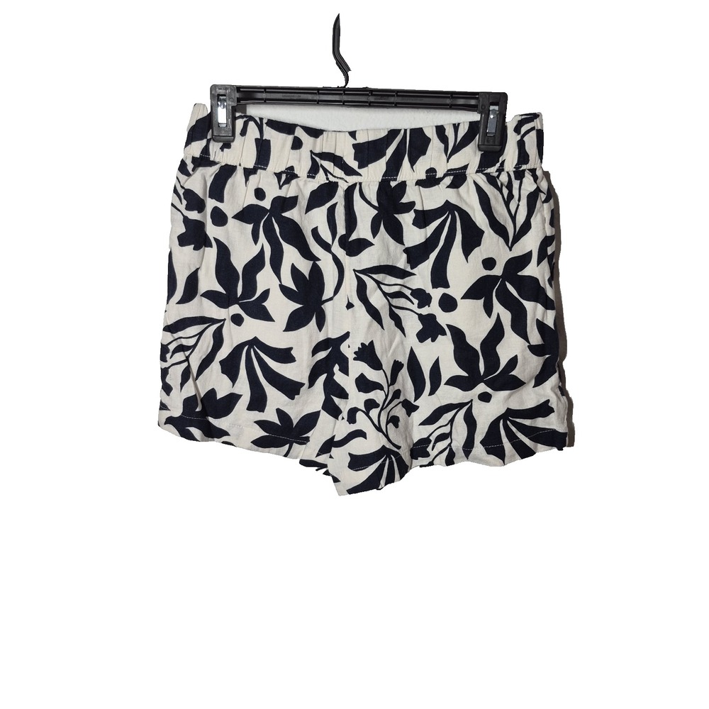 Time and Tru Shorts Womens XS(0-2)‎ Navy Botanical  Linen Blend Relaxed Fit NEW